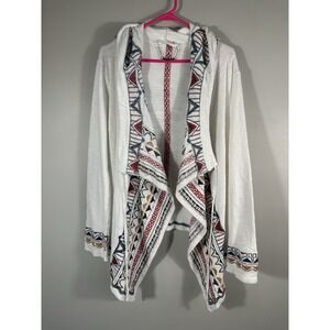 Paparazzi by Biz Cardigan Womens Large White Embroidered Hooded Open Jacket Read